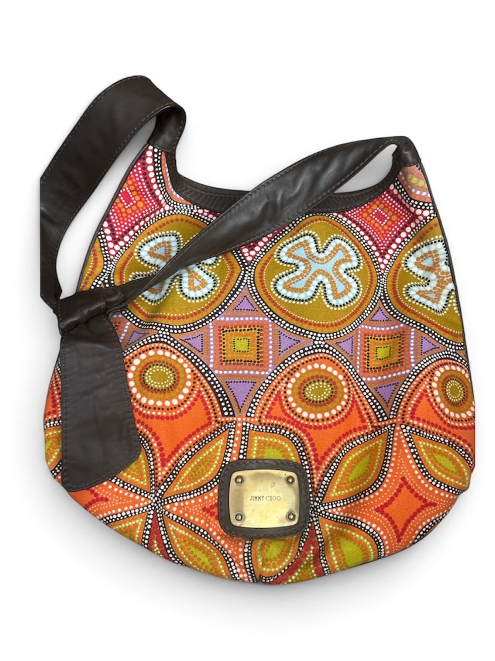 Jimmy Choo Rare multi colored large canvas hobo bag with leather trim EUC